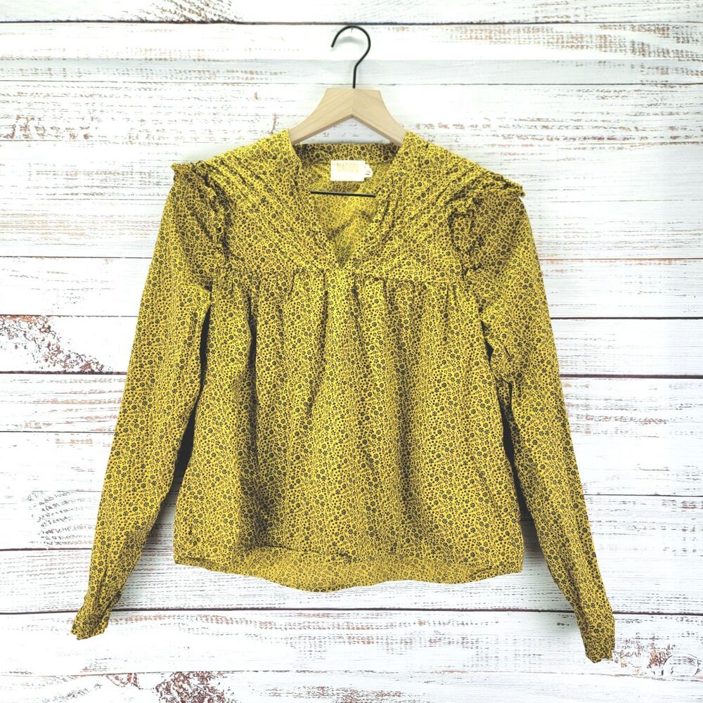 Nation LTD Women's Size XS Tilly Floral Ruffle Long Sleeve Citrine Blouse
